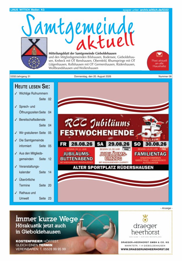 Samtgemeinde aktuell Gieboldehausen Titelblatt 08/2026