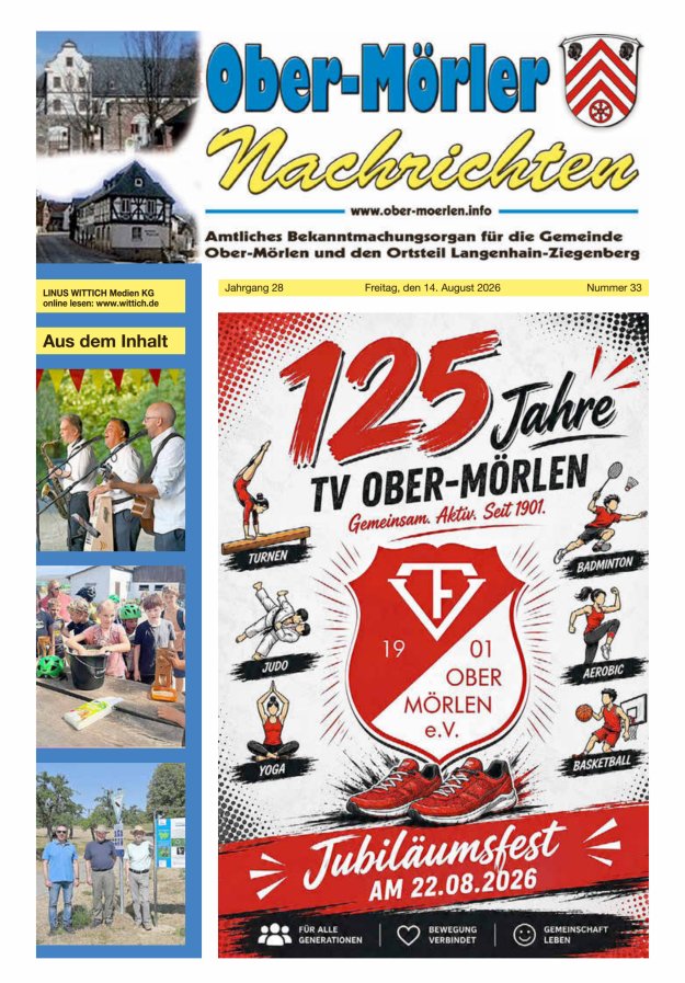 Ober-Mörler Nachrichten Titelblatt 33/2026