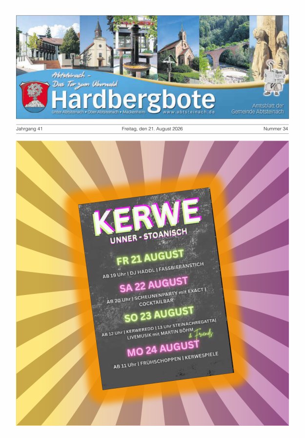 Hardbergbote - Mitteilungsblatt der Gemeinde Abtsteinach Titelblatt 34/2026