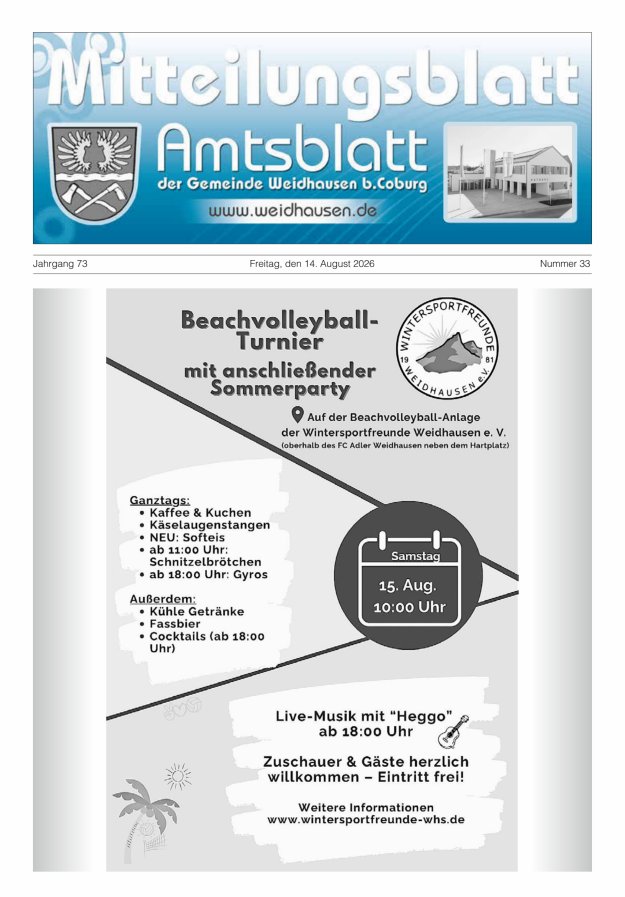 Mitteilungsblatt - Amtsblatt der Gemeinde Weidhausen b Coburg Titelblatt 33/2026