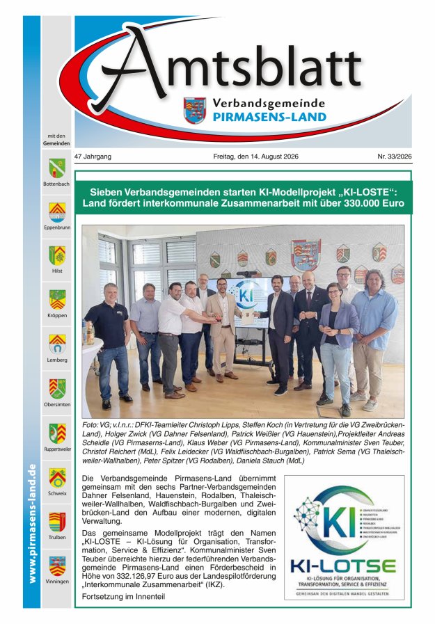 Amtsblatt VG Pirmasens-Land Titelblatt 33/2026