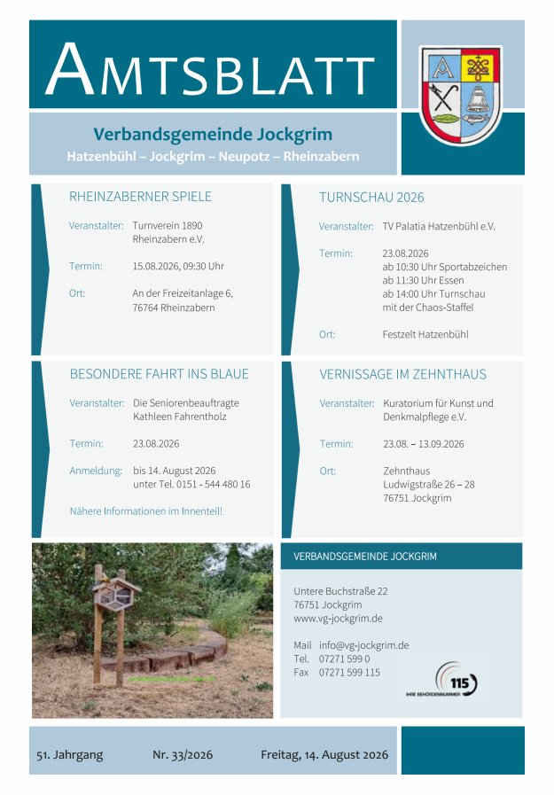 Amtsblatt VG Jockgrim Titelblatt 33/2026