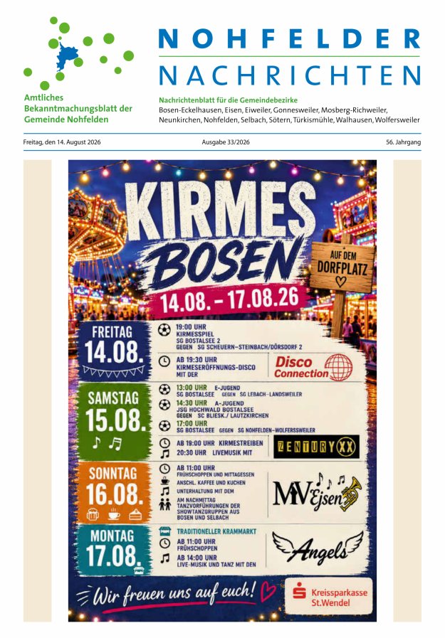 Nohfelder Nachrichten Titelblatt 33/2026