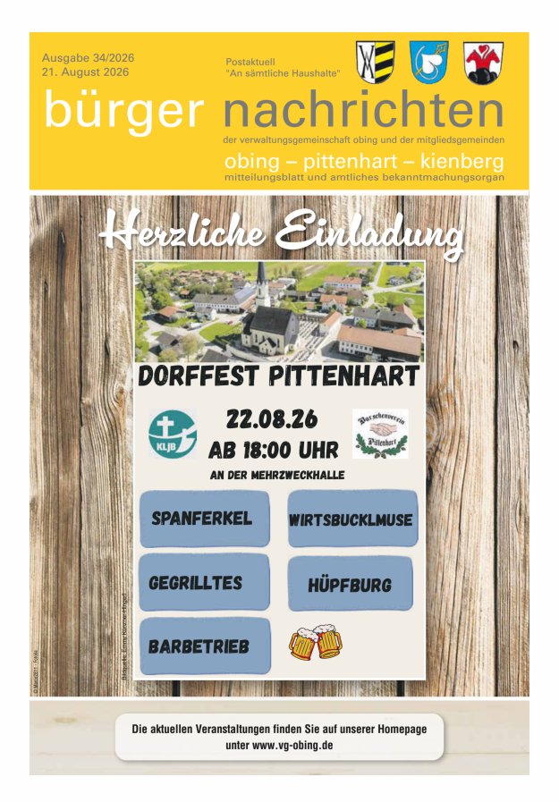 Bürger Nachrichten Obing Pittenhart Kienberg Titelblatt 34/2026