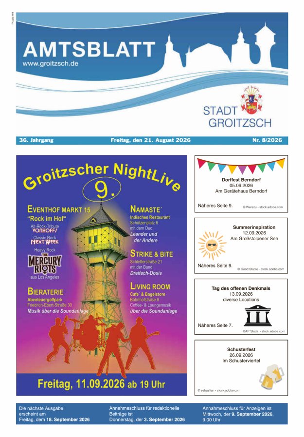Amtsblatt Stadt Groitzsch Titelblatt 08/2026