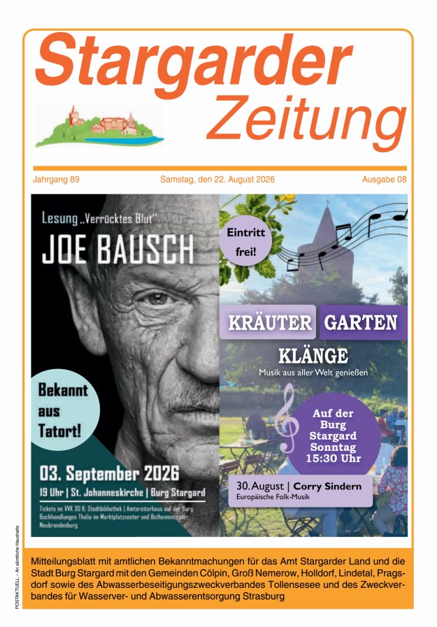 Stargarder Zeitung Titelblatt 08/2026