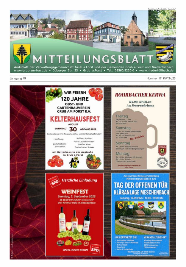 Amts- und Mitteilungsblatt der VGem Grub a.Forst Titelblatt 17/2026