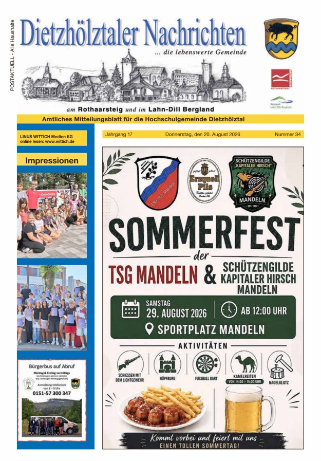 Dietzhölztaler Nachrichten Titelblatt 34/2026