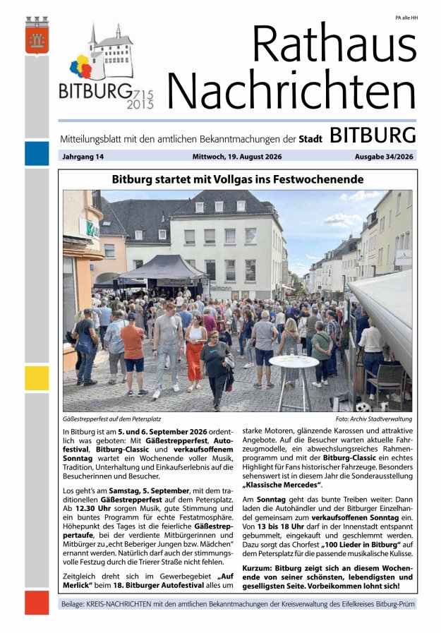 Rathaus-Nachrichten Bitburg Titelblatt 34/2026