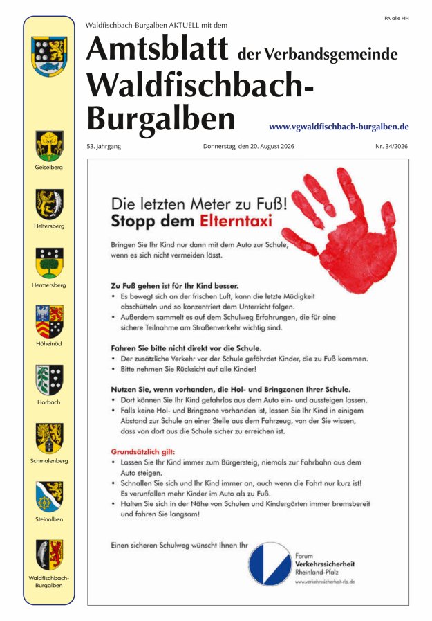 Amtsblatt der Verbandsgemeinde Waldfischbach-Burgalben Titelblatt 34/2026