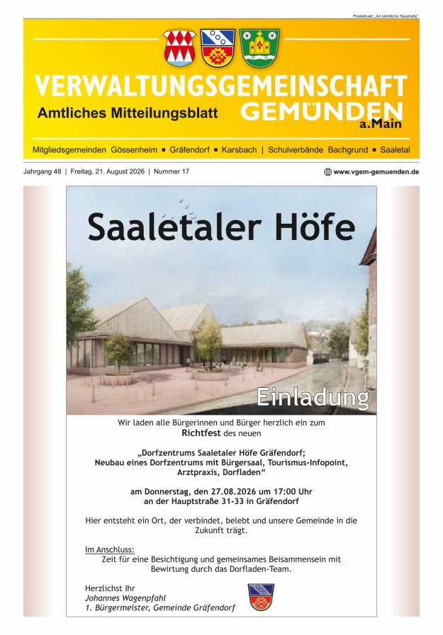 Mitteilungsblatt der VG Gemünden a Main Titelblatt 17/2026