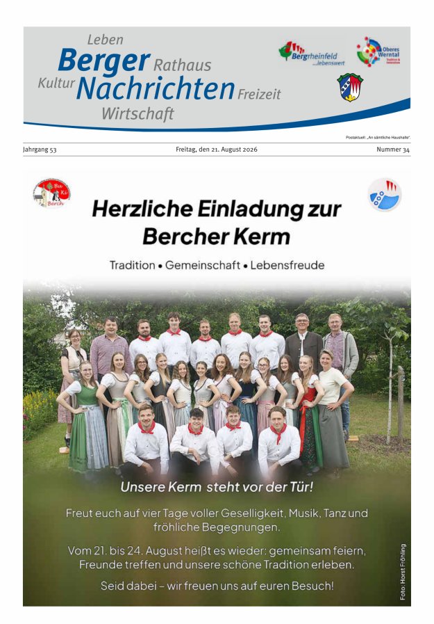 Berger Nachrichten, Bergrheinfeld Titelblatt 34/2026