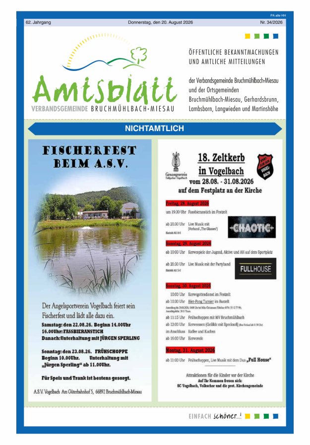 Amtsblatt der VG Bruchmühlbach-Miesau Titelblatt 34/2026