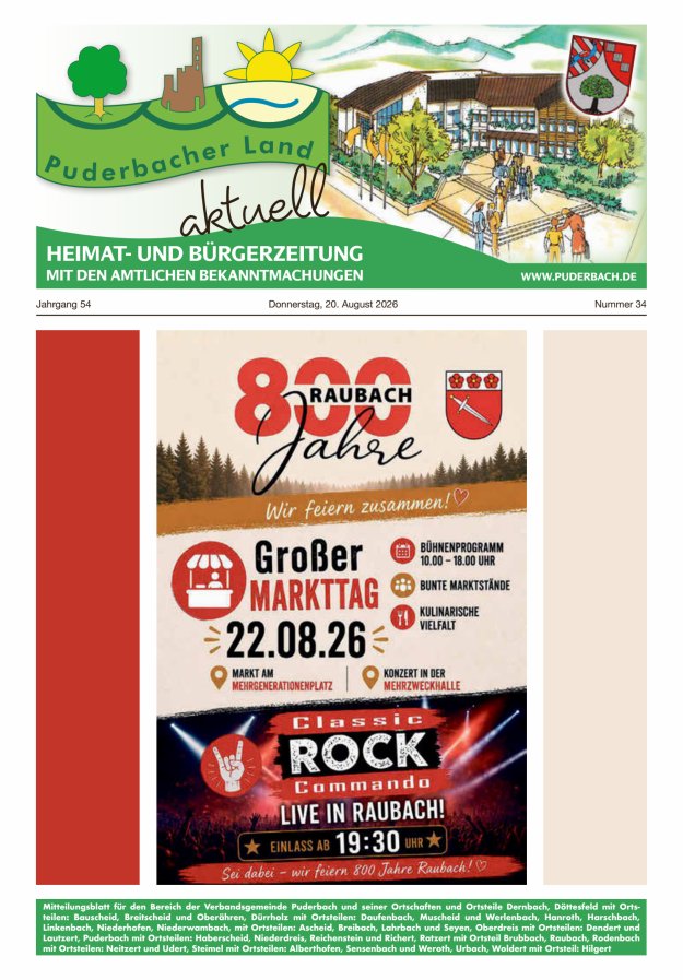 Puderbacher Land aktuell Titelblatt 34/2026