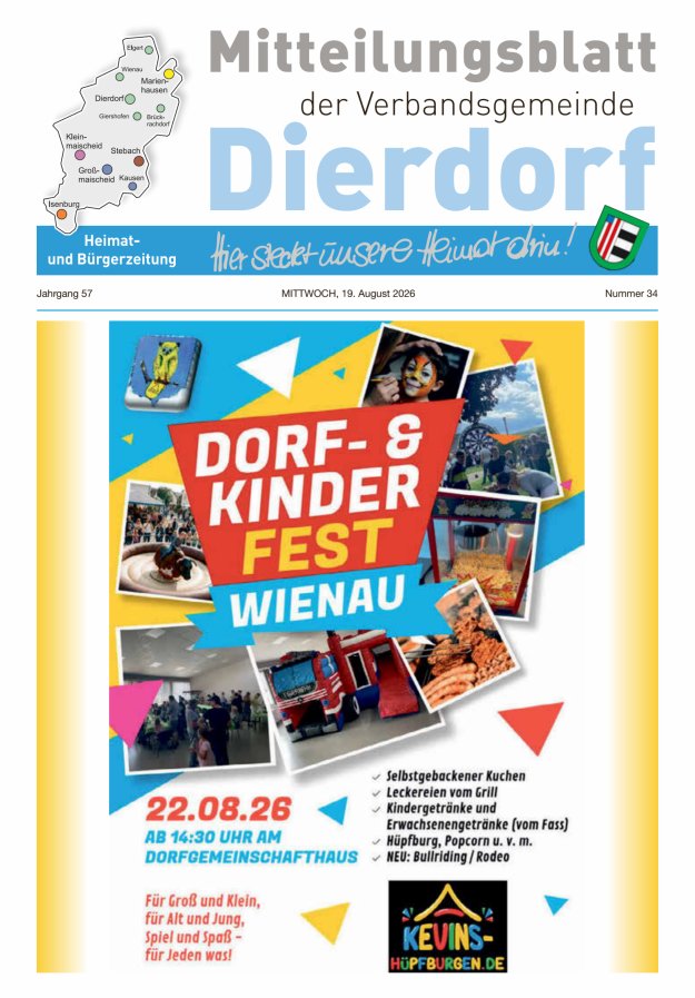 Mitteilungsblatt der Verbandsgemeinde Dierdorf Titelblatt 34/2026