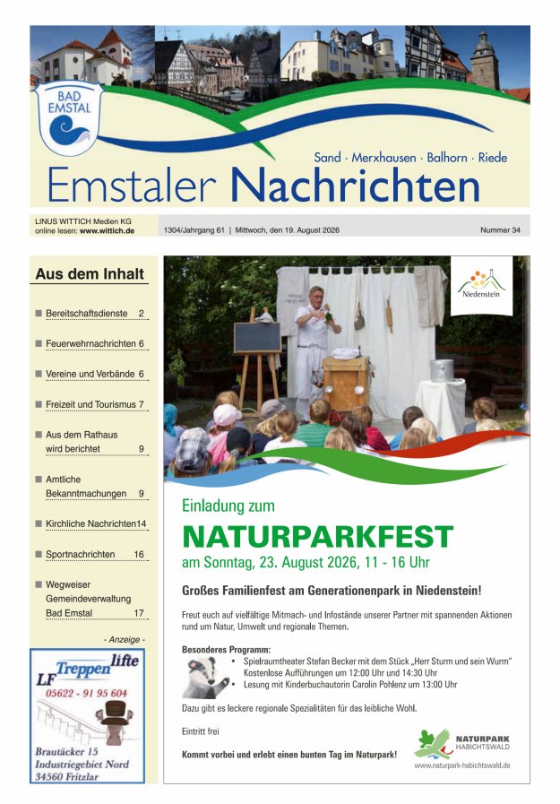 Emstaler Nachrichten Titelblatt 34/2026