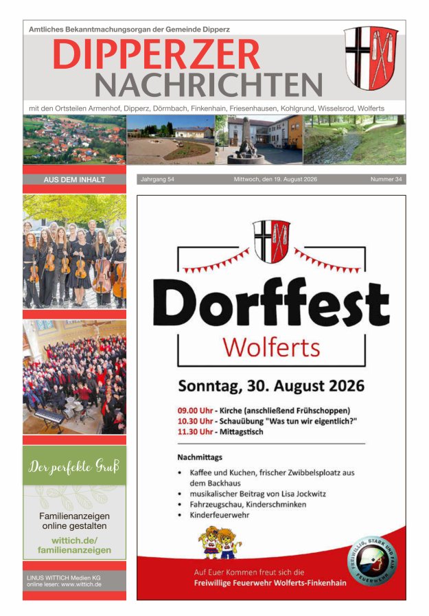 Dipperzer Nachrichten Titelblatt 34/2026