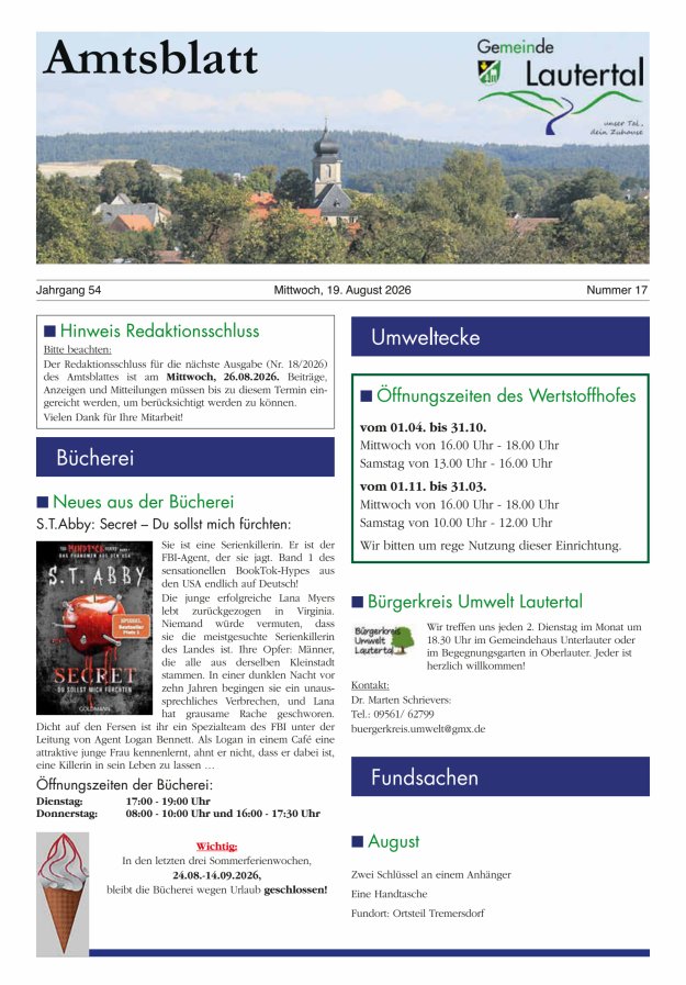 Amtsblatt der Gemeinde Lautertal Titelblatt 17/2026