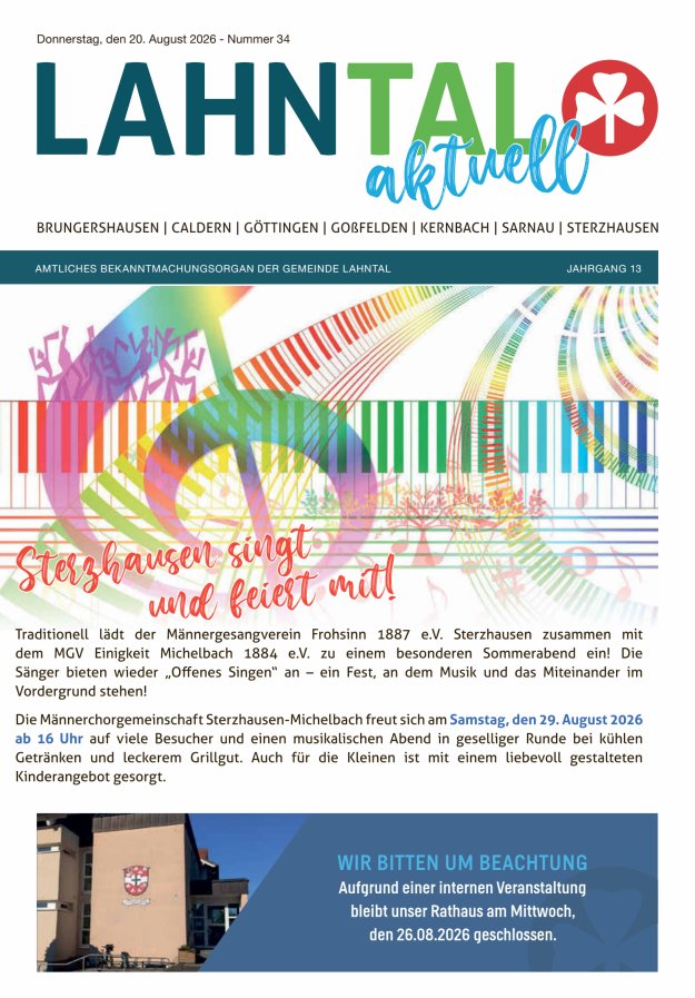 Amtliches Bekanntmachungsorgan der Gemeinde Lahntal Titelblatt 34/2026