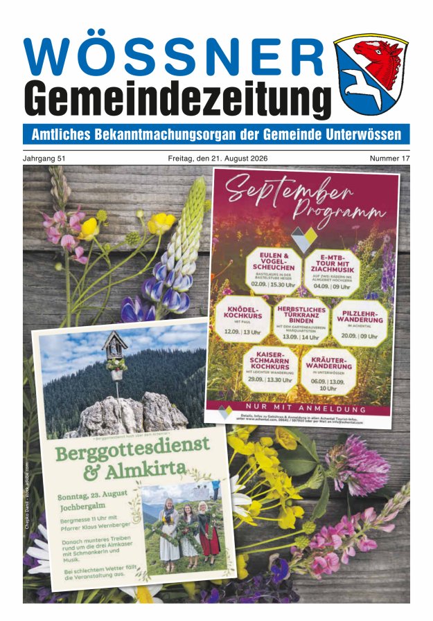Wössner Gemeindezeitung Amtliches Bekanntmachungsorgan der Gemeinde Unterwössen Titelblatt 17/2026