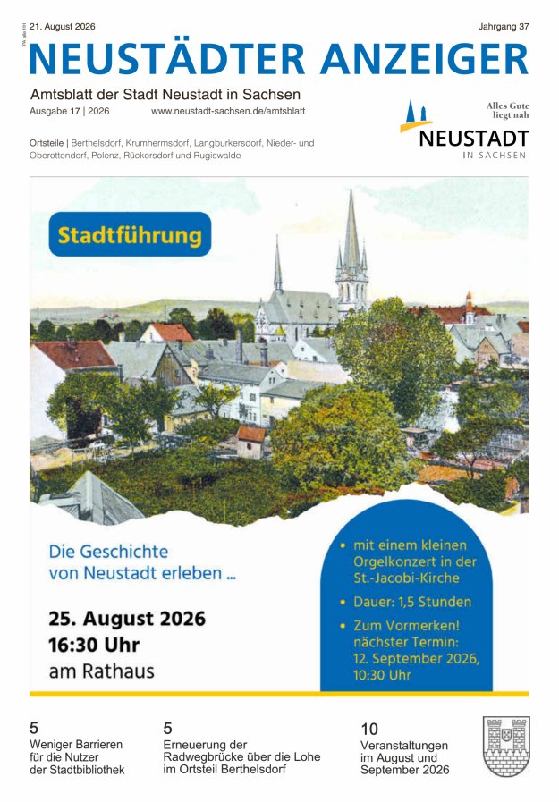Neustädter Anzeiger - Amts- und Heimatblatt der Stadt Neustadt in Sachsen Titelblatt 17/2026