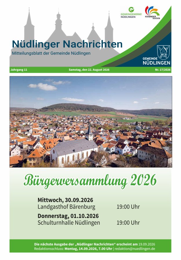 Nüdlinger Nachrichten Titelblatt 17/2026