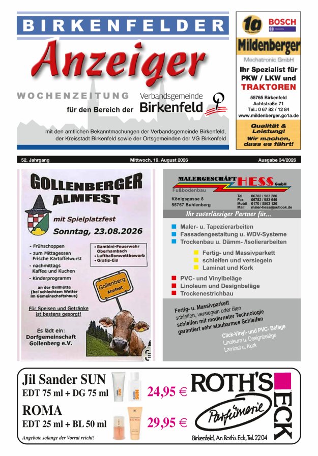 Birkenfelder Anzeiger Titelblatt 34/2026
