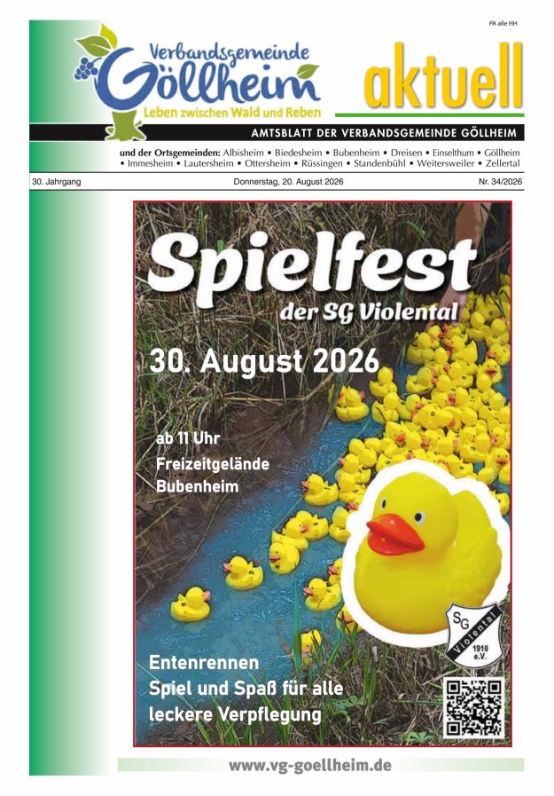 Verbandsgemeinde Göllheim aktuell Titelblatt 34/2026