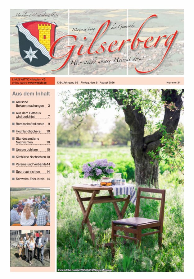 Hochland Mitteilungsblatt Gilserberg Titelblatt 34/2026