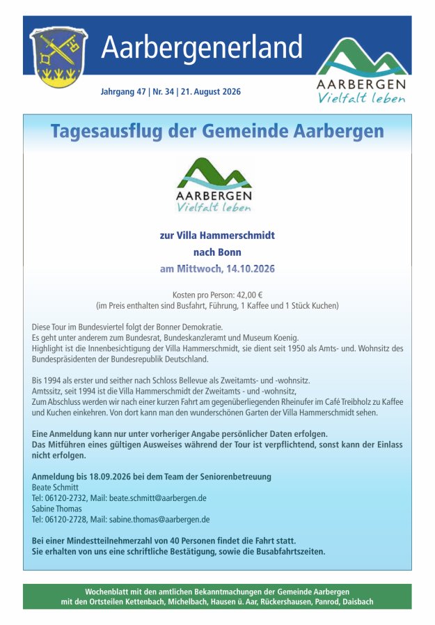 Aarbergenerland - Wochenblatt mit den amtlichen Bekanntmachungen Titelblatt 34/2026