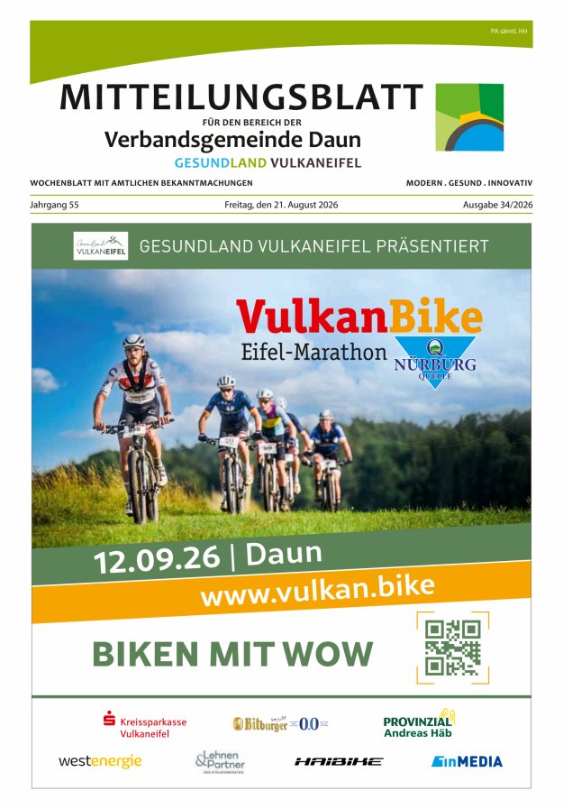 Mitteilungsblatt VG Daun Titelblatt 34/2026