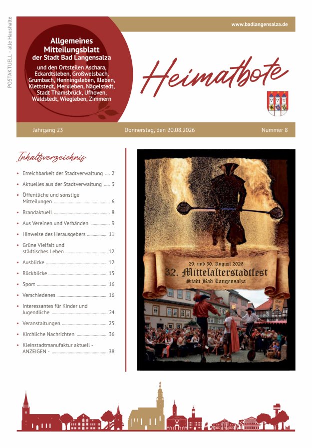 Allgemeines Mitteilungsblatt der Stadt Bad Langensalza Titelblatt 08/2026