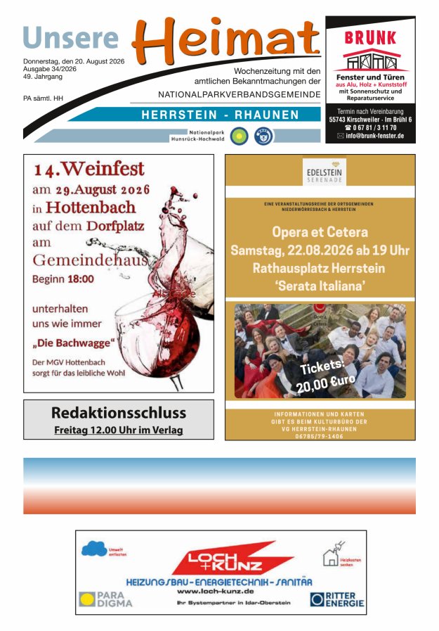 Unsere Heimat VG Herrstein-Rhaunen Titelblatt 34/2026