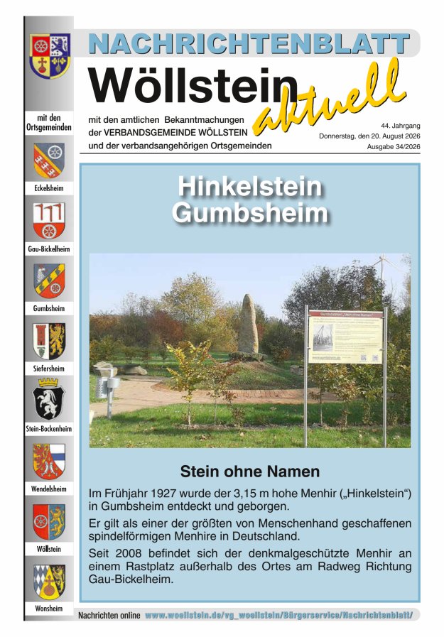 Nachrichtenblatt Wöllstein aktuell Titelblatt 34/2026