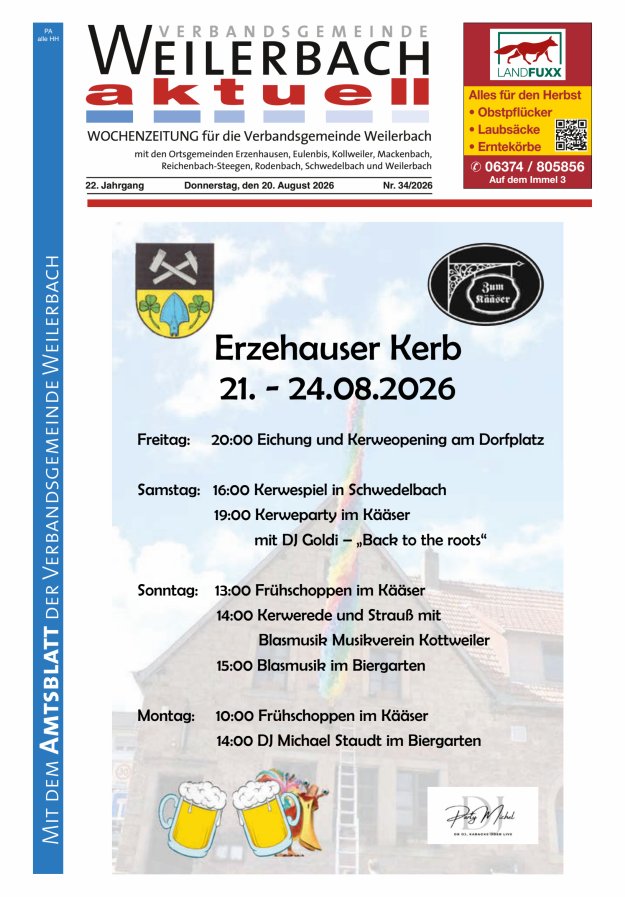 Verbandsgemeinde Weilerbach aktuell Titelblatt 34/2026