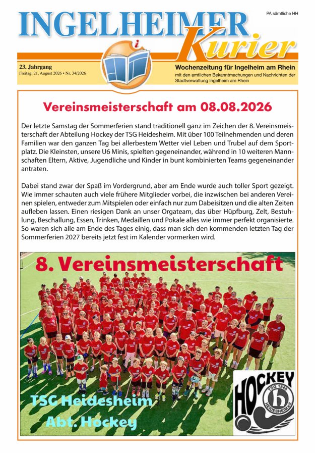 Ingelheimer Kurier Titelblatt 34/2026