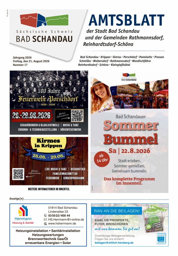 Amtsblatt der Stadt Bad Schandau und der Gemeinden Titelblatt 17/2026