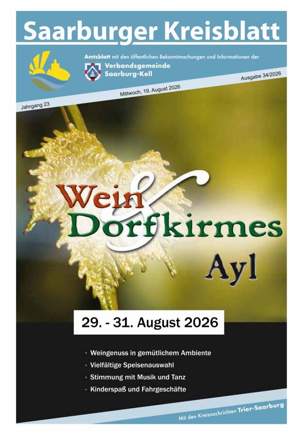 Saarburger Kreisblatt Titelblatt 34/2026