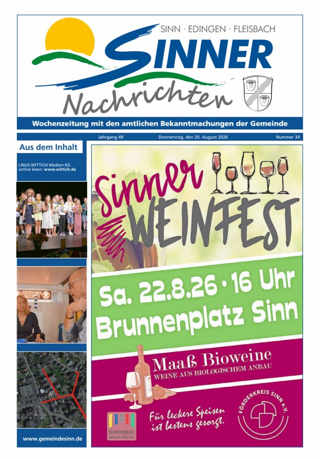 Sinner Nachrichten Titelblatt 34/2026