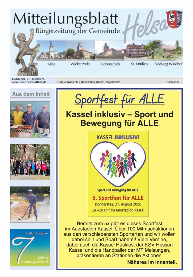 Mitteilungsblatt Helsa Titelblatt 34/2026