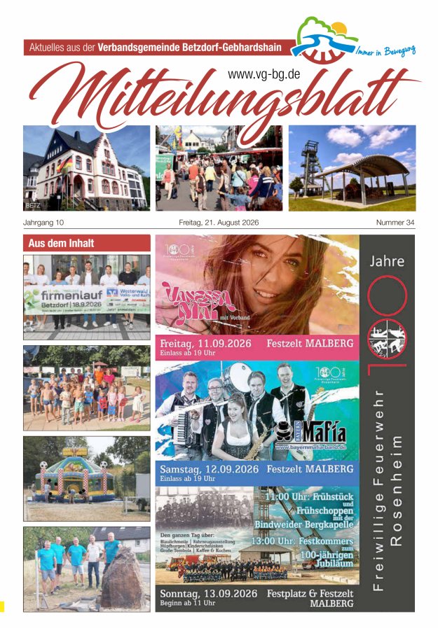 Aktuelles aus der VG Betzdorf-Gebhardshain, Ausgabe Betzdorf Titelblatt 34/2026