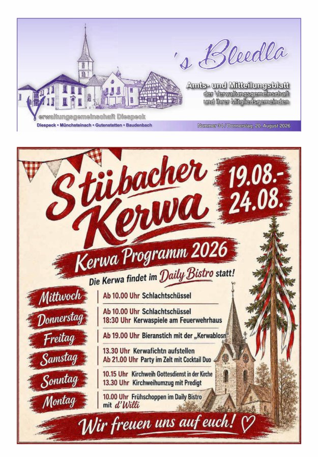 Amts- und Mitteilungsblatt VGem Diespeck Titelblatt 34/2026