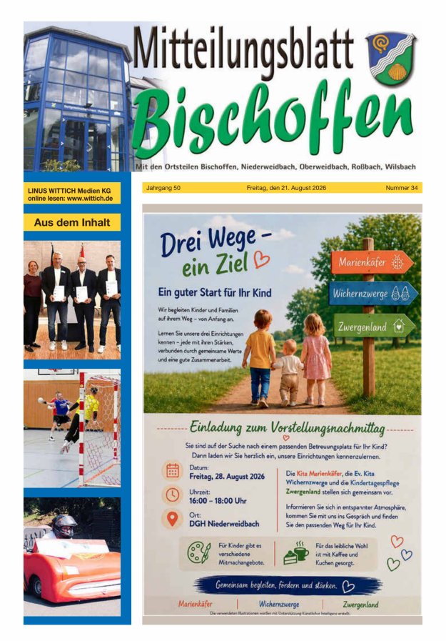 Mitteilungsblatt für die Gemeinde Bischoffen Titelblatt 34/2026
