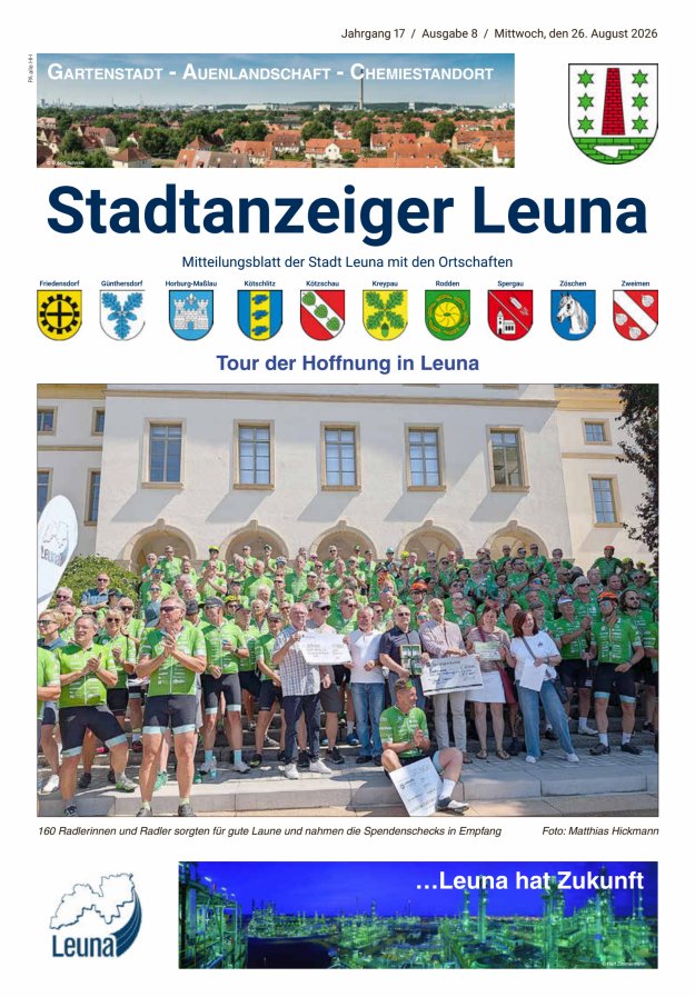 Stadtanzeiger – Mitteilungsblatt der Stadt Leuna mit den Ortschaften Titelblatt 08/2026