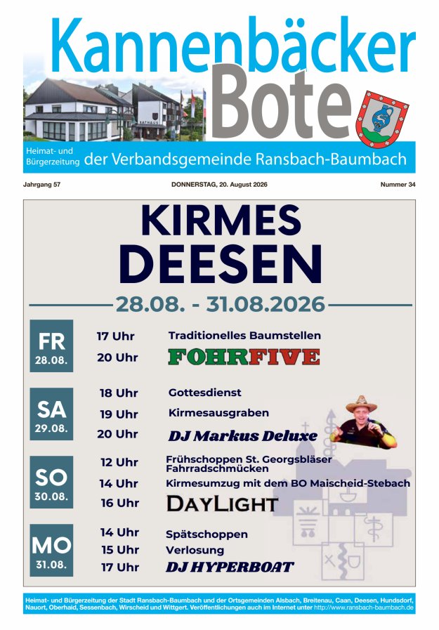 Kannenbäcker-Bote der Verbandsgemeinde Ransbach-Baumbach Titelblatt 34/2026