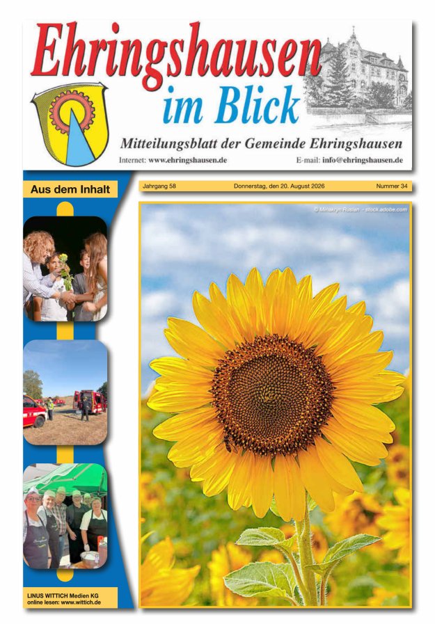 Mitteilungsblatt der Gemeinde Ehringshausen Titelblatt 34/2026