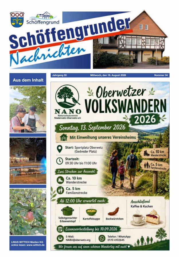 Schöffengrunder Nachrichten Titelblatt 34/2026