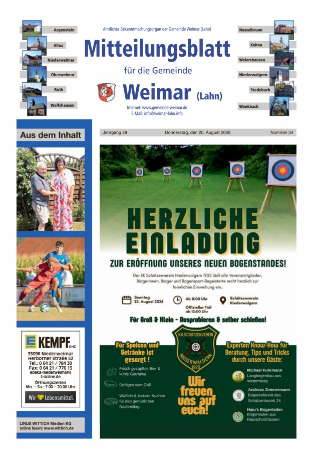 Mitteilungsblatt für die Gemeinde Weimar Titelblatt 34/2026