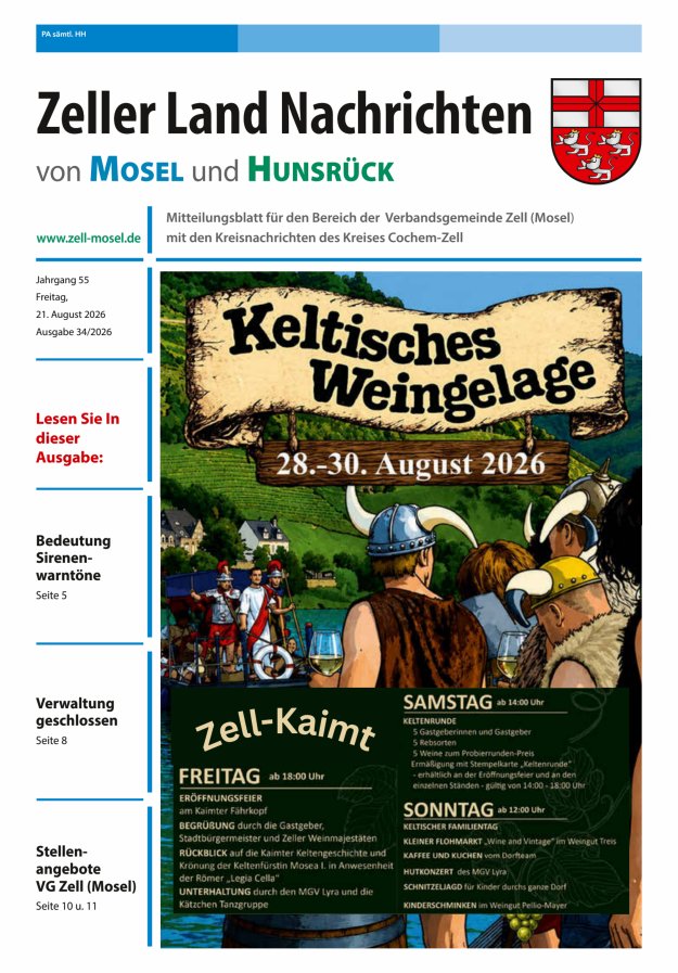Zeller Land Nachrichten Titelblatt 34/2026