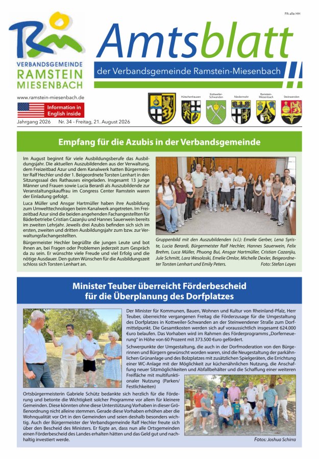 Amtsblatt VG Ramstein-Miesenbach Titelblatt 34/2026
